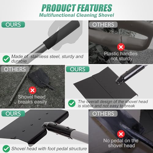 Suchtale Flat Shovel, 11-Inch Floor Scraper, Long Handle Weed Scraper | 11-Inch Garden Cleaning Shovel with Foot Step for Weeds, Moss, Lawn Edging, Driveways, Sidewalks, Light Snow and Thin Ice