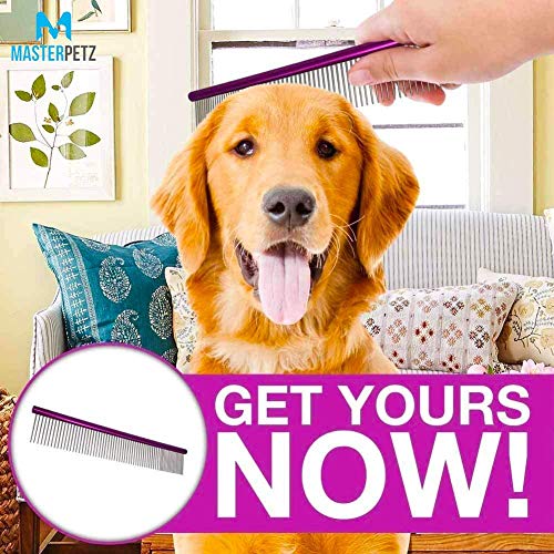 10-Inch Dog Combs for Grooming Matting, Metal Comb for Dogs and Cats | Greyhound Grooming Comb with Fine and Wide Rounded Stainless Steel Teeth for Detangling Medium to Coarse Fur - size: 10"