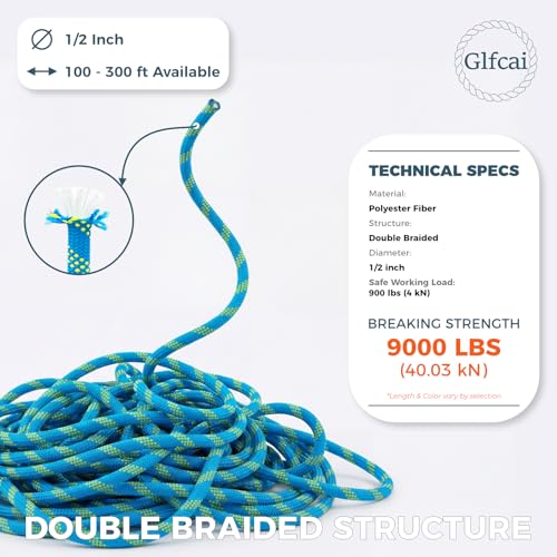 1/2 Inch Arborist Rigging Rope (150 Ft) - ASTM F2116 Certified (9,000 lbs MBS / 900 lbs SWL) - Static Polyester Bull Rope for Tree Climbing, Nautical Rigging & Swings (Black) - size: 1/2IN x 150 FT, style: Black