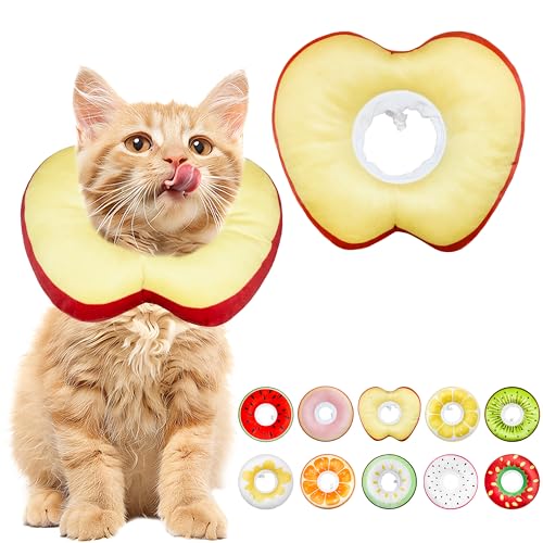 Cat Cone Collar Soft, Adjustable Cat Recovery Cone (Apple, S) | Stop Licking, Cute Kitten Donut Collar After Surgery, Elizabethan Collars for Kittens, Lightweight Cats Neck Cones - color: Apple, size: Small