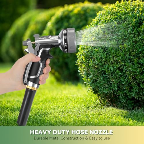 Garden Hose Nozzle, Heavy Duty Metal Water Hose Nozzle with 8 Adjustable Spray Patterns, High Pressure Hand Sprayer with Flow Control for for Garden Watering, Car & Pet Washing - color: Black