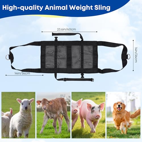 Calf Weighing Sling, Livestock Weight Sling for Lambs, Goats, Sheep & Piglets | Heavy Duty Animal Weight Scale Harness for Farm Use (Black) - color: Black