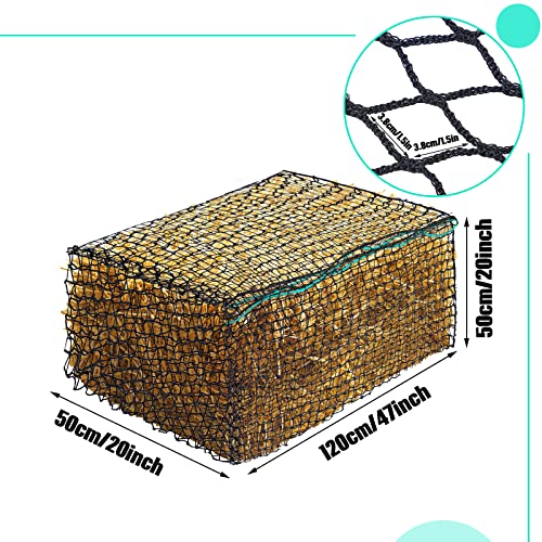Riakrum 2 Pcs 47 x 20 x 20 Inch Large Square Bale Hay Net Horse | 5 Mm Mesh Fits 47x20x20 in Bales, Slow Feeder Cuts Waste, Black Net for Horse Mule Goat Cattle, Durable Feeding Bags
