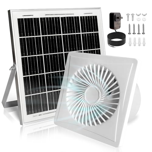 Solar Exhaust Fan, 25W Solar Panel + 8" Ventilation Vent Fan, with Power Adapter, Anti-backflow Valve, High Speed Solar Powered Exhaust Fan for Shed, Chicken Coop, Greenhouse, Dog House (White) - color: White, size: 8 Inch