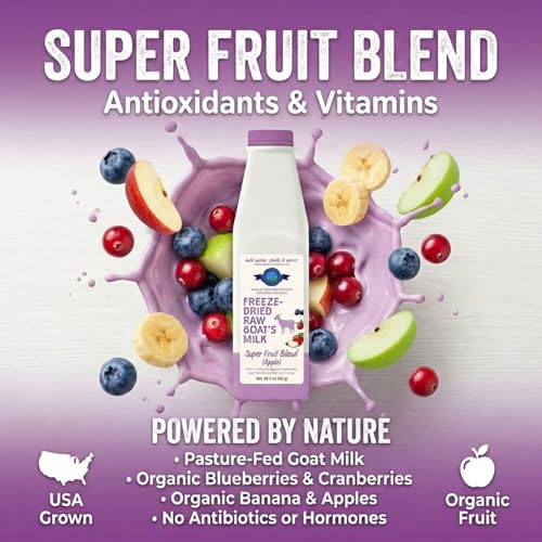 Shepherd Boy Farms Super Fruit Freeze Dried Raw Goat Milk Powder for Dogs | Pasture Fed Goats Without Antibiotics or Added Hormones, Includes Organic Fruits & Natural Probiotics. Makes 16 FL OZ - size: 1 Ounce (Pack of 1)