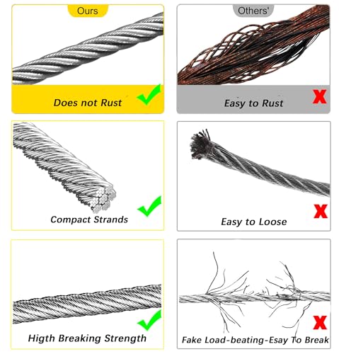 1/8 Inch Stainless Steel Wire Rope Kit, 7x7 Strands, 165 ft Length, With Cable Cutters, Sleeves, Thimbles, Clips, For Climbing Plants, Deck Railing, Fencing, Outdoor Hanging - size: 165FT | With Cutter