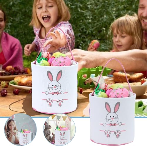 XinblueCo Baseball Basket Easter Baskets for Canvas Easter Egg Hunt Baskets - color: Th-pink New