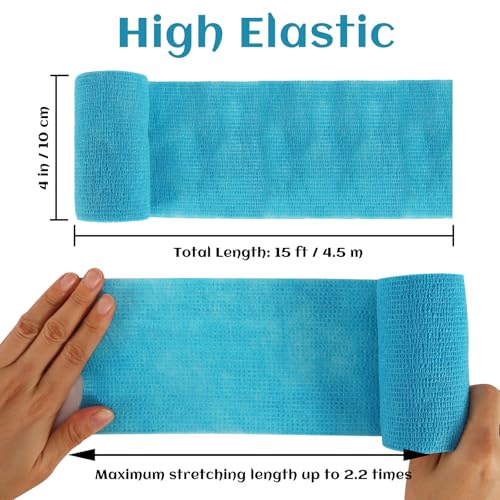 6 Rolls Elastic Self Adhesive Bandage Wrap 4 Inch, Breathable Non Woven Cohesive Bandage, Vet Wrap for Dogs, Ankle Sprains Swelling Tape, Sports Athletic Tape Blue - color: 4 Inch-6 Count Blue