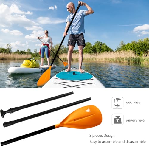 Karltion SUP Paddle - 3-Piece Adjustable Aluminium SUP Paddle with Glass Fiber Blade for Surfing, Floating, Water Sports - color: Orange