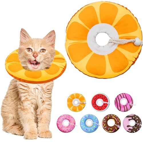 Seyezo Cat Cone Collar Soft, Adjustable Cat Recovery Cone, Orange, Small | For Wound Healing, Cute Donut Elizabethan Cone for Kittens, Stop Licking, Neck Protective After Spay, Cone of Shame - color: Orange, size: Small