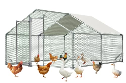 Metal Chicken Coop 13x10x6.56ft Large Walk-in Poultry Cage for 10-20 Chickens Chicken Run Hen Rabbit Duck House with Waterproof Cover for Outdoor Farm Use - size: 156.0"L x 120.0"W x 78.7"H