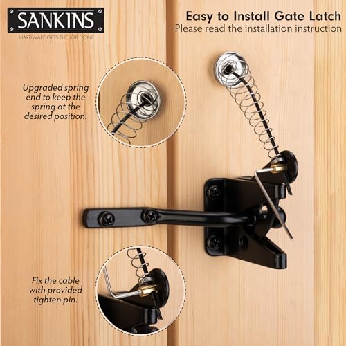 Self Locking Gate Latch for Wooden Fence with Spring Cable Pull, 1pcs | Automatic vinyl gate latch, post mount automatic gravity fence latches for pool/garden/shed - size: With Spring-loaded pull cord