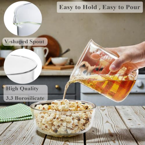 Ackers BORO3.3 Borosilicate Glass Measuring Cup with V-Spout, 1000 ml | Red printed ml, fl oz and cup scales with a wide opening for cooking, baking, mixing and liquid transfer - size: 4Cup,1000ML