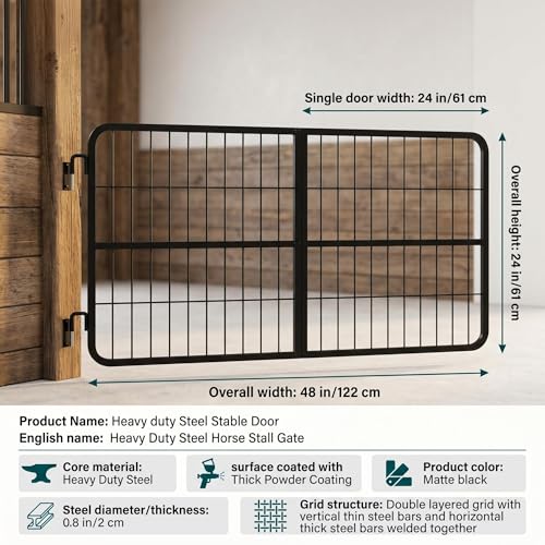 48" W×24" H Heavy Duty Stall Guards for Horses, Steel Horse Stall Gate with Yoke Design Fits Private Stables, Performance Stables, Farms