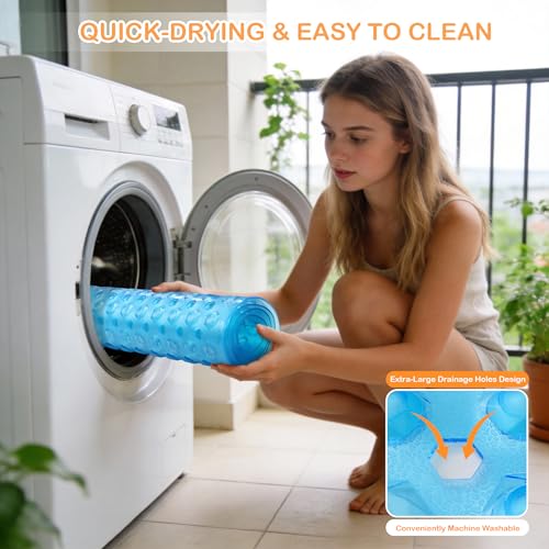 Yimobra Bathtub Mat Non Slip, 34.5"X15.5" Long Shower Mat for Inside Shower, Machine Washable Bath Mat with Drain Holes & Strong Suction Cups, Soft on Feet, Bathroom Essentials, Clear Blue - color: Clear Blue, size: 34.5 X 15.5 Inch