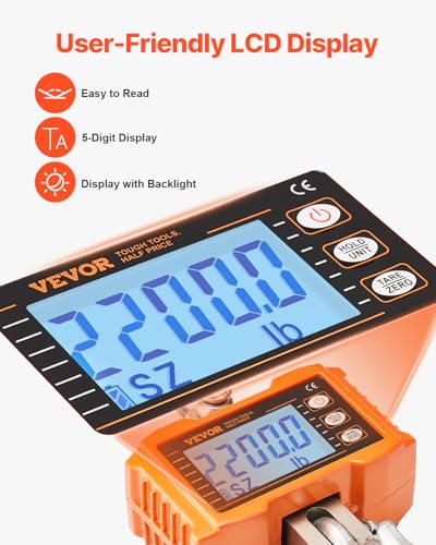 VEVOR Digital Crane Scale, 2200 lbs/1000 kg, Industrial Heavy Duty Hanging Scale with Remote Control, Cast Aluminum Case & LCD Screen, High Precision for Construction, Factory, Farm, Hunting (Orange) - style: 2200BLS
