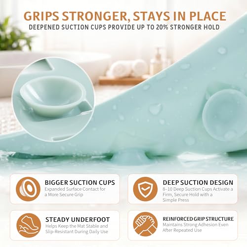 Yimobra Bathtub Mat Non Slip, Super Strong Suction Cups, 28"X16" Long Shower Mat with Drain Holes, Machine Washable Fast Draining Bath Mats, Bathroom Essentials,Mint Green - color: Mint Green, size: 27.5 X 15.5 Inch