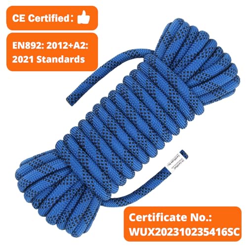 AOLEBA 10.5 mm Static Climbing Rope 10M(32ft) 20M(64ft) 30M(96ft) 50M(160ft) 70M(230ft) Outdoor Rock Climbing Rope, Escape Rope Ice Climbing Equipment Fire Rescue Parachute Rope - color: Blue, size: 230ft