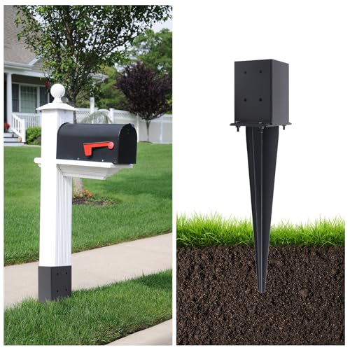 4 Pcs 22" Fence Post Anchor Ground Spike|Black Powder-Coated|4"x4" | Actual 3.6"x3.6" Heavy Duty Metal Fence Post Anchor for Deck| Fence| Porch| Railing| Mailbox - size: 4 Pcs, style: 4"x 4"