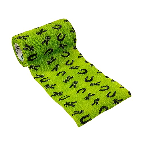 SyrFlex Cohesive Bandage 4” Green Horse Shoes and Ribbons 4pk - color: Green, style: Shoes and Ribbons