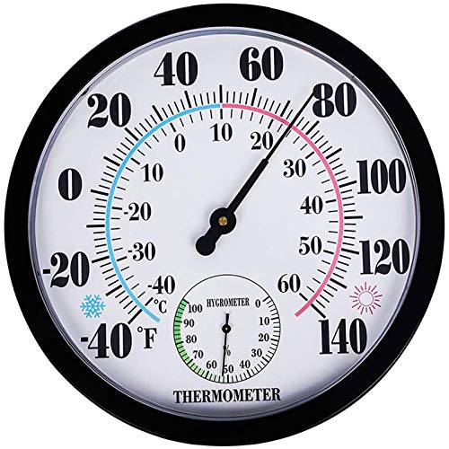 Indoor Outdoor Thermometer Hygrometer - Waterproof Hanging Wall Thermometer Decorative Outdoor Thermometer Large Numbers, No Battery Needed Outdoor Thermometers for Patio - color: Black 10", size: 10 Inch