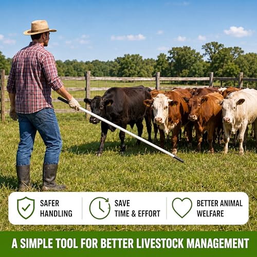 53 Inch Fiberglass Livestock Sorting Stick White 1/2" Diameter Cattle Show Stick with Sponge Handle Bending Poles for Horses
