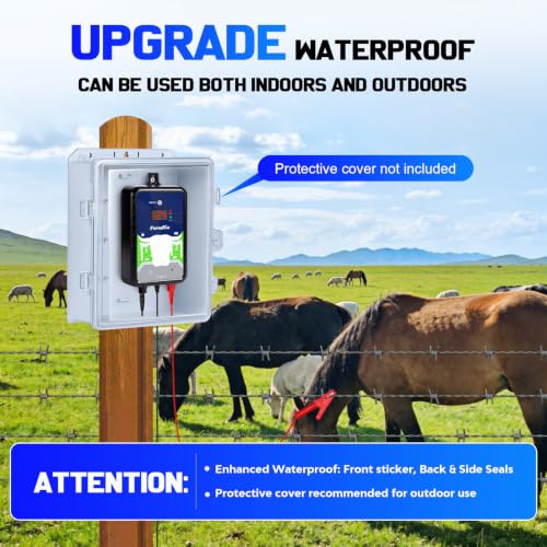 12KV DC AC Powered Electric Fence Charger, 15 Miles 4 Joules Pulse | Waterproof EF-03 Fence Kit for Livestock & Farm, Includes Warning Signs, LED Indicator, for Animals Poultry Ranches Gardens - color: Blue
