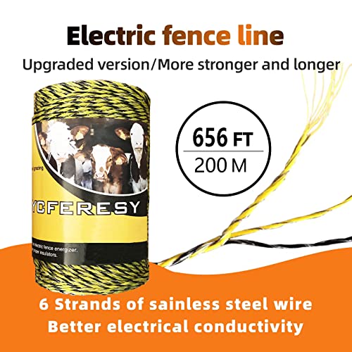 Electric Fence Polywire 656 Feet，200 Meter，6 Stainless Steel Strands for Reliable Conductivity and Rust Resistance，Portable Electric Fence Rope - size: 656 Feet/200 Meters