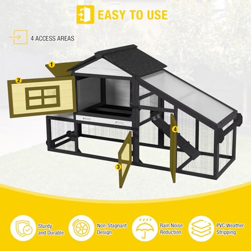Aivituvin Chicken Coop with Run and Wheels, Mobile Outdoor Hen House Wooden Poultry Cage with Waterproof Roof (Black, AIR23) - color: Black, size: 67.3"L x 26.0"W x 39.4"H