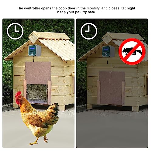 Automatic Chicken Coop Door Controller, IP44 Cage Opener Remote Control Poultry House Door Actuator Motor Kit with Timer Light Sensor for Chicken, Duck, Goose (US Plug)