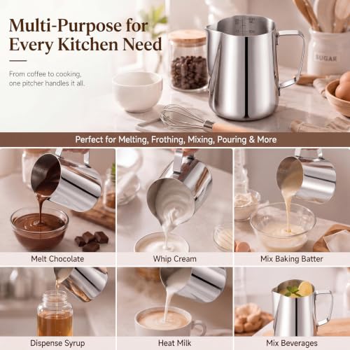 Honeydak 9 Pcs Milk Frothing Pitcher 304 Stainless Steel Steaming Pitchers for Coffee Bar Cappuccino Barista Tools Milk Jug Steamer Frother Cup (20 oz,Silver) - color: Silver, size: 20 oz