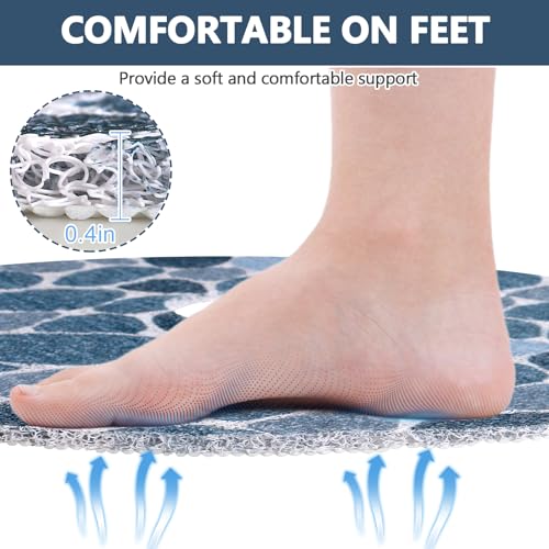 Anti Slip Shower Mat, 24 Inch Diameter Round Non Slip Shower Mats for Inside Shower, Soft Loofah Shower Floor Mat with Center Drain Hole, Quick Drying - color: Cobblestone
