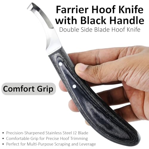 – Premium Double Side Hoof Knife with Black Handle | Dual-Edge Stainless Steel Blade | Professional Farrier Hoof Trimming Knife for Horses & Equine Hoof Care