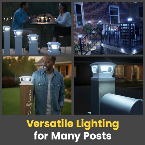 BRIGHTICONIC Solar Post Cap Lights, Warm White, 4-Pack - color: White / Warm White 3000K-4