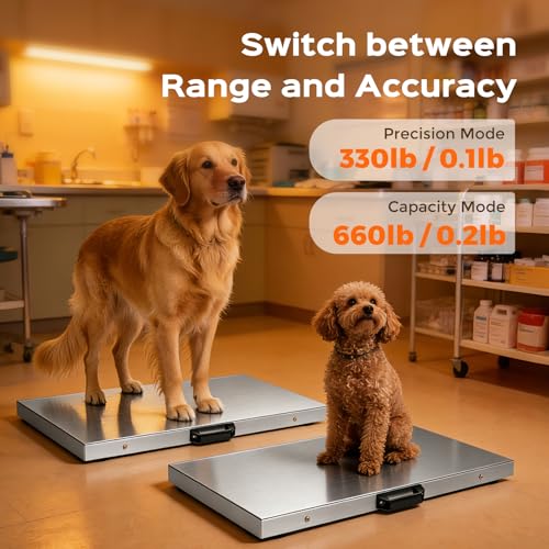 Dog Scale for Large Breed, 660 x 0.2 lbs Livestock Scale, Shipping Postal Scale with Large Stainless Platform 31.4” x 20.8”, Vet Scale with Rubber Mat