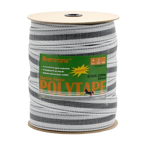 Reflective Electric Fence Poly Tape 2 Inch 656 Feet | Upgraded reflective strip,12 x 0.18mm stainless steel conductors for horse fencing