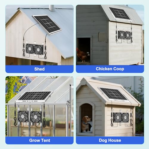 5.5" Solar Chicken Coop Fan 2 Kit, 20W Solar Powered Greenhouse Fan Outdoor Waterproof for Vent Exhaust & Intake, for Outside Shed Doghouse Ventilation Air Circulation Cooling, No Battery - size: 5.5" Fan 2 Kit