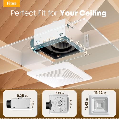 Fitop Bathroom Exhaust Fan 130CFM 1.5 Sones, Easy Installation | Ultra Quiet Ceiling Mounted – No Attic Access Required, Airflow Ventilation Fan for Bedroom, Laundry, Kitchen & Bathroom