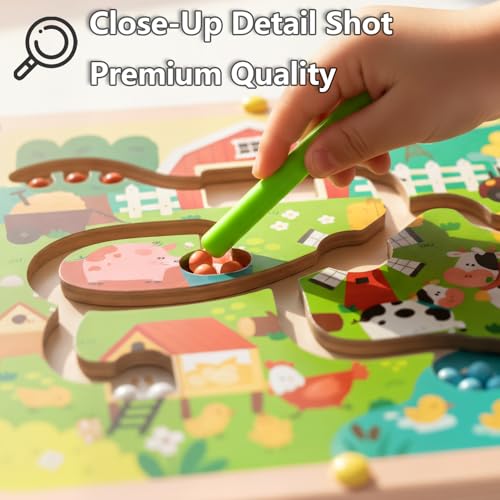 QimuMku Farm Maze Magnetic Busy Board & Travel Toy for Toddlers Ages 2-4 | Magnetic maze travel activity for toddlers that builds fine motor skills, focus and screen-free learning on the go - color: Farm Magnetic Maze