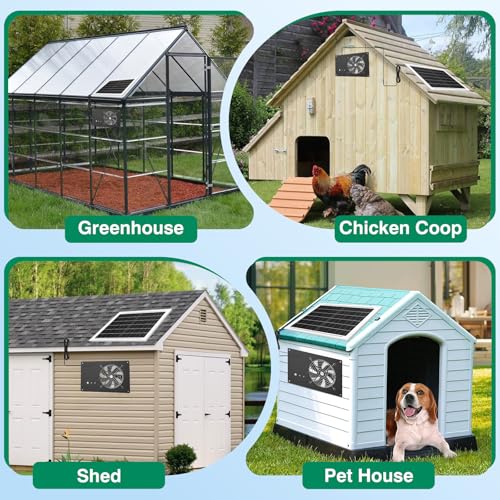 Solar Fan with Battery & Timer for Chicken Coop, Greenhouse & Shed | 25W 3500RPM High-Speed Solar Exhaust Fan, Low Noise Waterproof Solar Powered Fan for Outdoor - size: 11 inches