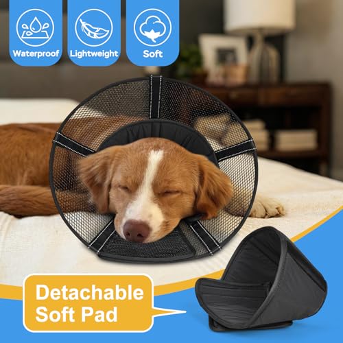 Dog Cone Collar Soft to Stop Licking Surgery Recovery Alternative | Large Medium Dogs, Breathable Mesh, Detachable Soft Liner, Surgery Spay Neuter Wound Care, Adjustable, Comfortable, Clear - color: Black, size: L(Depth: 9.8in, Girth: 13.9-17.3in)