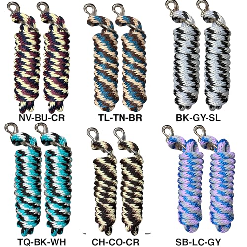 Majestic Ally Polypropylene Lead Rope with Removable Nickel Bolt Snap, 5/8 x 10 ft, for Horses and Livestock, 2 Pack (Turquoise-Black-White) - color: Turquoise-Black-White