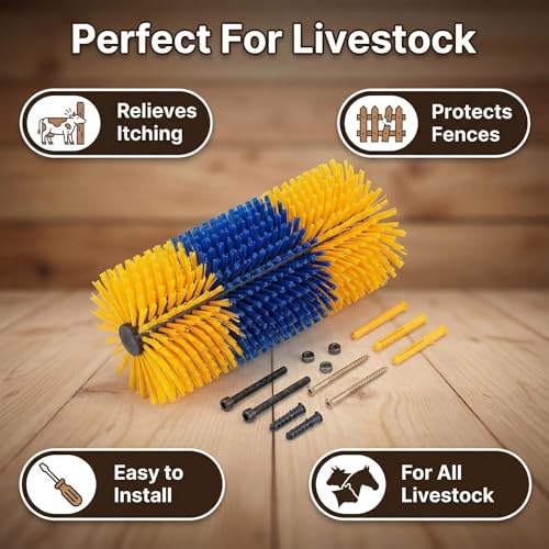 2PCS Horse Goat Cattle Scratching Post | 8 screws, 4 screws, 4 rubber plugs(Stiff Bristle, Itch Relief, Self-grooming, Full Massage)