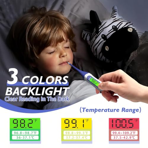 Digital Thermometer for Adults, Kids & Babies, 8-Second Fast Reading Oral Thermometer with Fever Alarm, Waterproof Baby Thermometer for Oral Rectal Underarm, 3-Color Backlit LCD,Storage Case Included - color: Blue