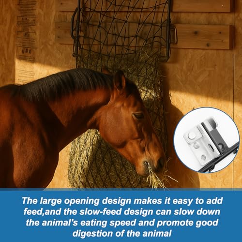 Yaocom 1 Set Black Wall Mount Hay Feeder for Horses Goats Heavy Duty Hay Rack with Net Slow Feeder Wall Mounted for Stall Barn, Easy to Install and Save Hays (Square) - color: Black