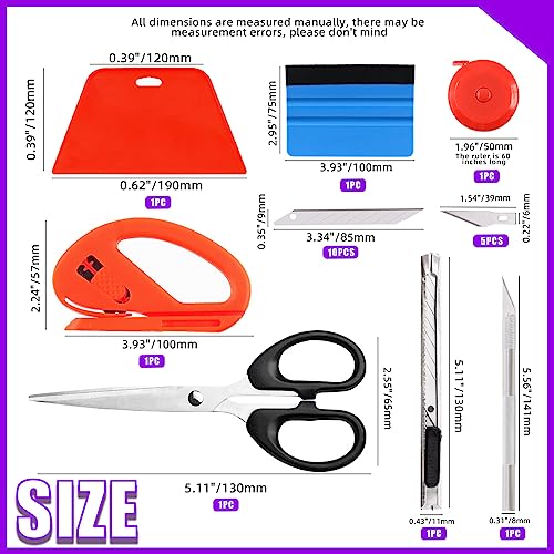 Swpeet 22Pcs Wallpaper Smoothing Tool Assorment Kit, Squeegee Scraper, Carving Knife Artistic Knife with Blades, Tape Measure and Scissors, for Stick Wallpaper Car Wrap Vinyl Window Tint Glass Film - color: N1