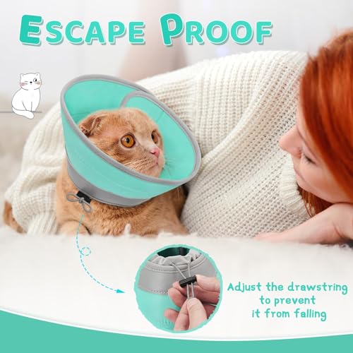 Cat Cone Collar Soft to Stop Licking, Adjustable, Foldable Lightweight Kitten Cones After Surgery Recovery for Cats & Kittens, Cat Cone Alternative, Easy Eating (Solid Green, S) - color: Solid Green, size: S