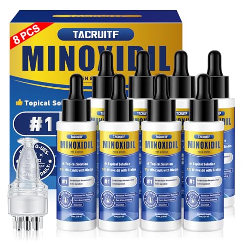 8 Pack 5% Minoxidil Hair Growth Treatment for Men and Women, Extra Strength Minoxidil Liquid Solution for Thicker, Fuller Hair, Beard Growth Serum, Biotin & Castor Oil Enriched,8 Month Supply