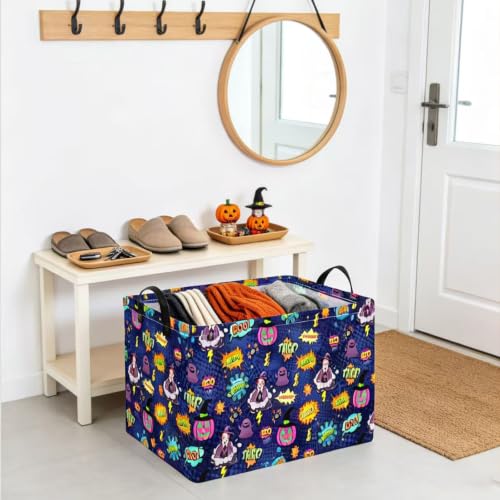 NTAOHAMPER Rectangular Storage Basket Empty,Storage Bin with Handles,Room Decor,Gift Basket,Book Box(Pop Halloween) - color: Pop Halloween