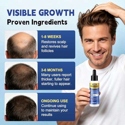 8 Pack 5% Minoxidil Hair Growth Treatment for Men and Women, Extra Strength Minoxidil Liquid Solution for Thicker, Fuller Hair, Beard Growth Serum, Biotin & Castor Oil Enriched,8 Month Supply